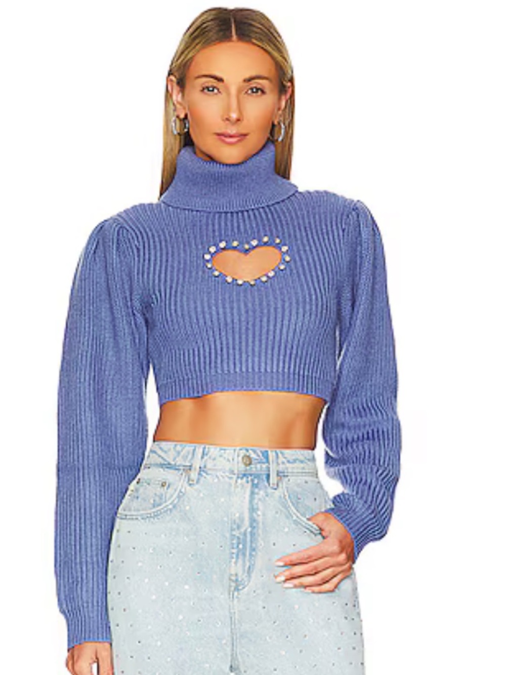 Lovers & Friends Cropped Turtleneck Sweater with Heart Accent